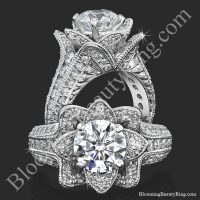 Small Hand Engraved Blooming Beauty Engagement Rose Ring