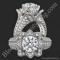 Small Hand Engraved Blooming Beauty Engagement Rose Ring