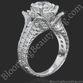 Small Hand Engraved Blooming Beauty Engagement Rose Ring