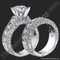 4.10 ctw. Round Diamond Milgrain Engraved 6 Prong Diamond Engagement Ring Set - bbr389set