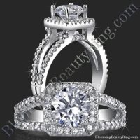Square Halo Split Shank 62 Diamond Micro Pave Set Engagement Ring