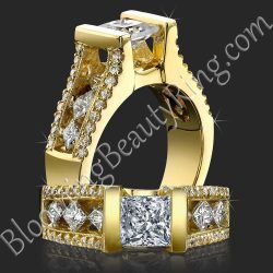 Tension Set Open Band with a Large Channel Set Diamond Bridge Engagement Ring