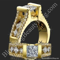 Tension Set Open Band with a Large Channel Set Diamond Bridge Engagement Ring