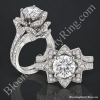 The Large Crimson Rose Flower Diamond Engagement Ring Set