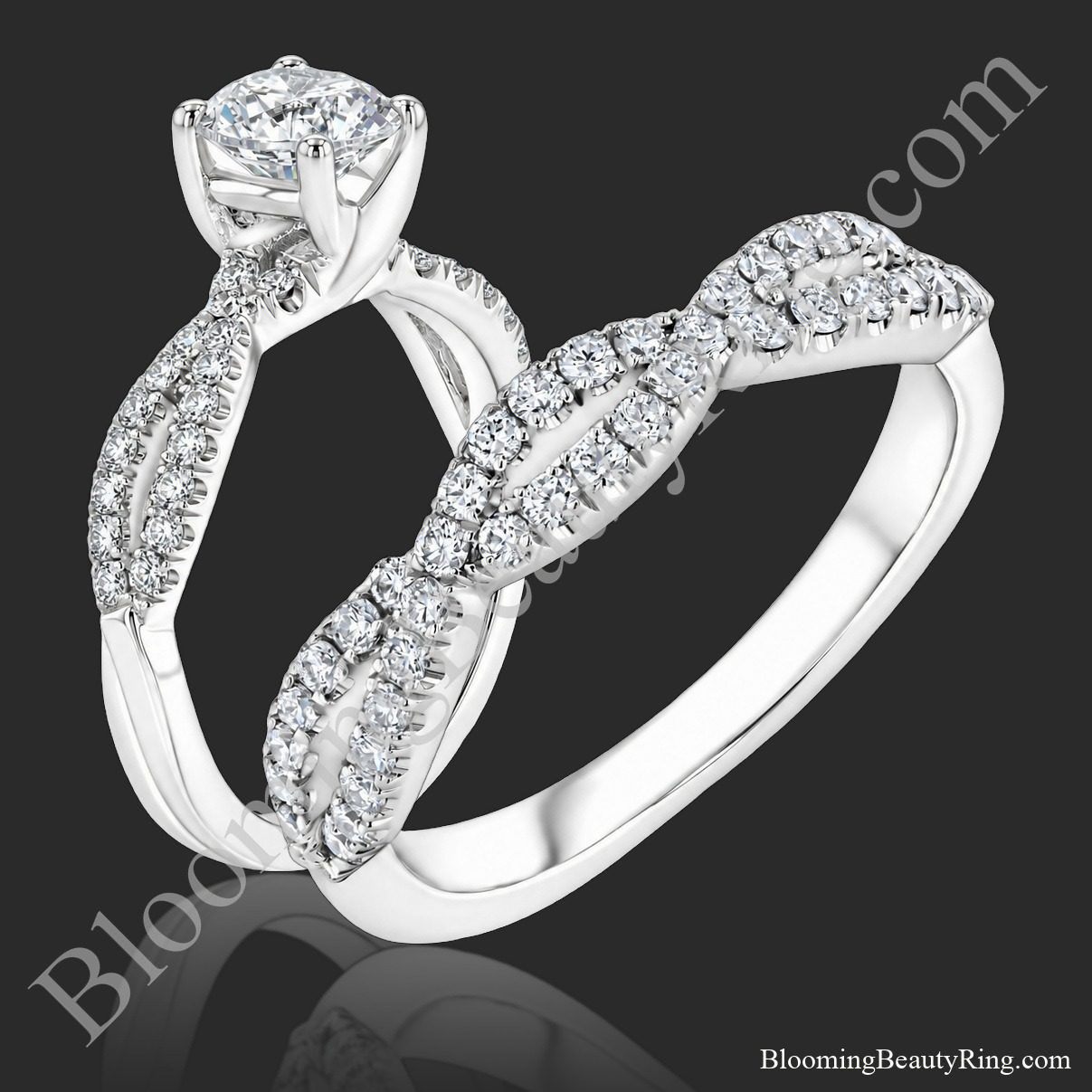 The Diamond Ascent – Openwork Diamond Wedding Ring Set, engagement ring and matching wedding band – bbr729-set