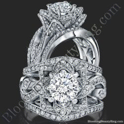 The Large Lotus Swan Double Band Flower Ring Set