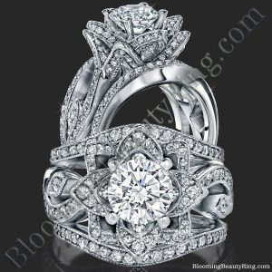 The Large Lotus Swan Double Band Flower Ring Set