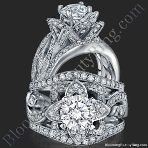 The Original Lotus Swan Double Band Flower Ring Set