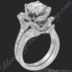 The Small Crimson Rose Flower Diamond Engagement Ring Set