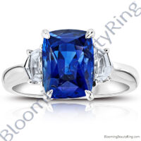 6.11ctw. Three Stone Diamond Pentagonal and Sapphire Blue Cushion Step Cut Ring