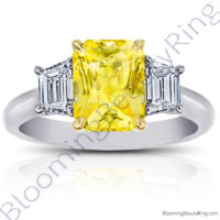 3 Stone 3.96 ctw. Radiant Cut Yellow Sapphire Ring with Trapezoid Side Diamonds