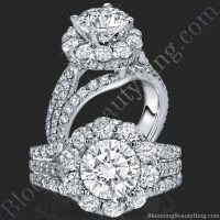 Triple Crown – Three Row Halo Diamond Engagement Ring Setting 2.15CTW – BBR-542