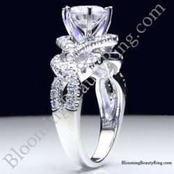 Twist of Fate – 14k White gold – Diamond Engagement Ring – 6 Prong – Unique – Swirl – Pave