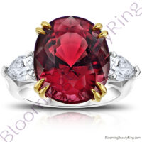 16.16 ctw. Two Toned Double Prong Oval Red Spinel Ring with Pear Side Diamonds