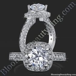 .75 ctw. Halo and Milgrain Micro Pave 4 Prong Engagement Ring - bbr441