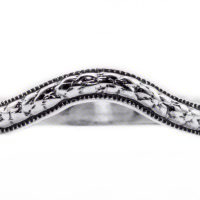 wb029bbr | Antique Filigree Wedding Band | Curved and Engraved | Tiny Flowers