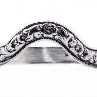 wb030bbr | Antique Filigree Wedding Band | Curved and Engraved | Flowers and Leafs