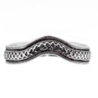 wb074bbr | Antique Filigree Wedding Band | Curved and Engraved | Continuous Milgrain Border<br>$731