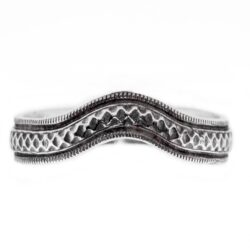 wb074bbr | Antique Filigree Wedding Band | Curved and Engraved | Continuous Milgrain Border
