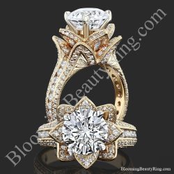 1.78ctw Yellow Gold Large Hand Engraved Blooming Beauty Flower Diamond Engagement Ring – bbr434ygen collage