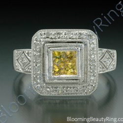 .50 ctw. Princess Yellow Sapphire and Diamond Square Ring - cgrRG1801